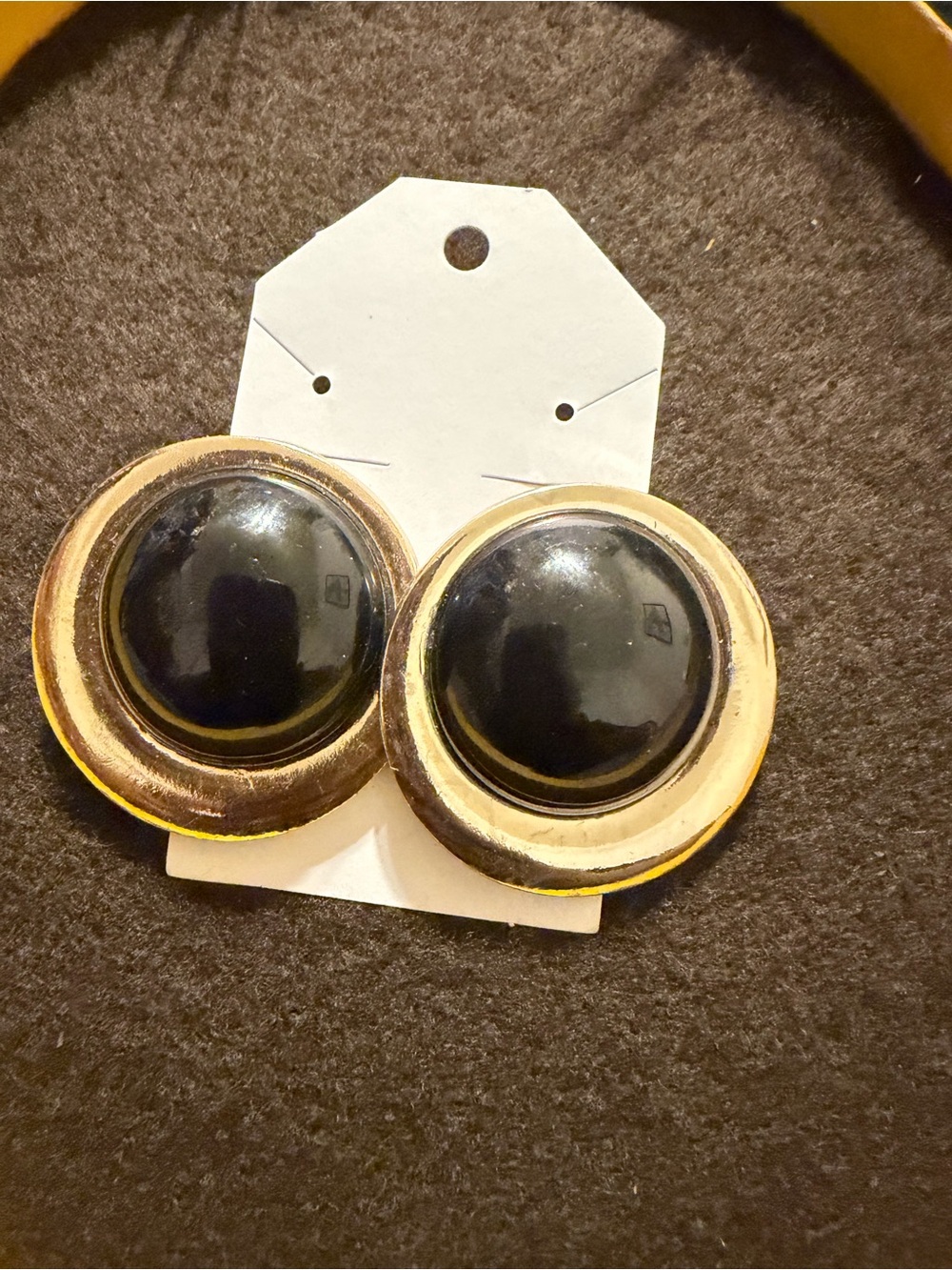 Vintage Black Cabochon Silver-Tone Clip Earrings
